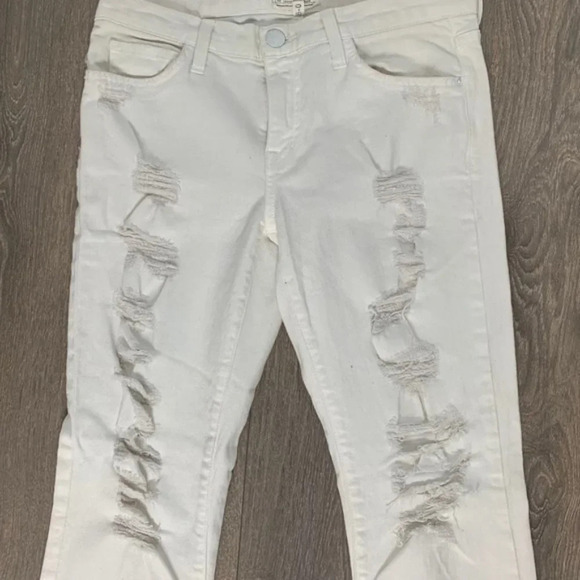 Revolve Current/Elliott Fling White Jeans Tattered Straight leg Boyfriend 26 - Picture 8 of 13